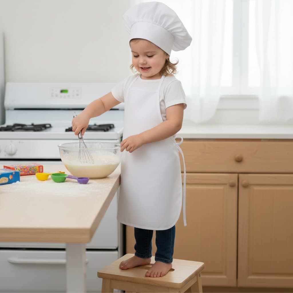 Kit Avental Infantil de Cozinha Liso com Touca Mestre Cuca