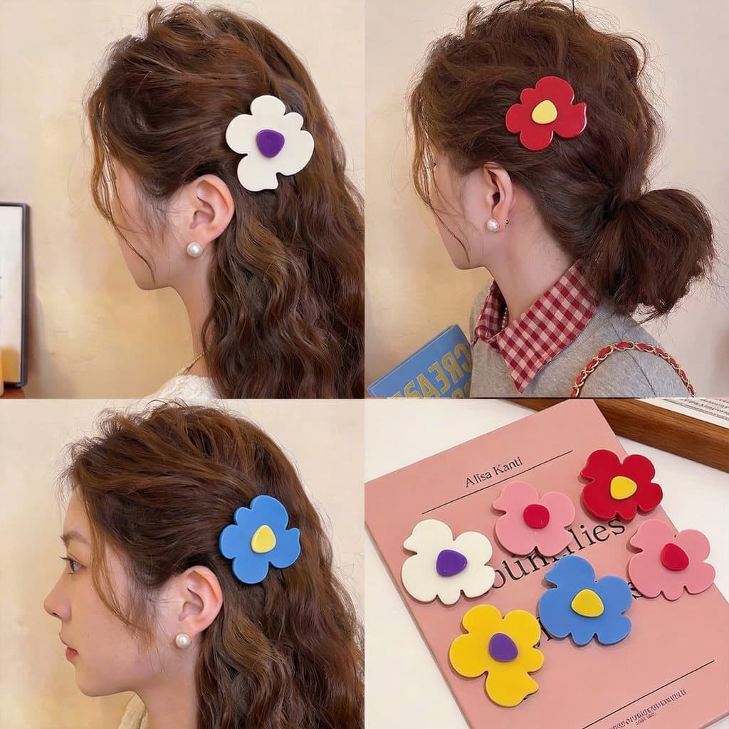 Estilo coreano flor hairpin dopamina hairpin feminino atmosfera clipe lateral viagem fotografia franja Duckbill clipe ac