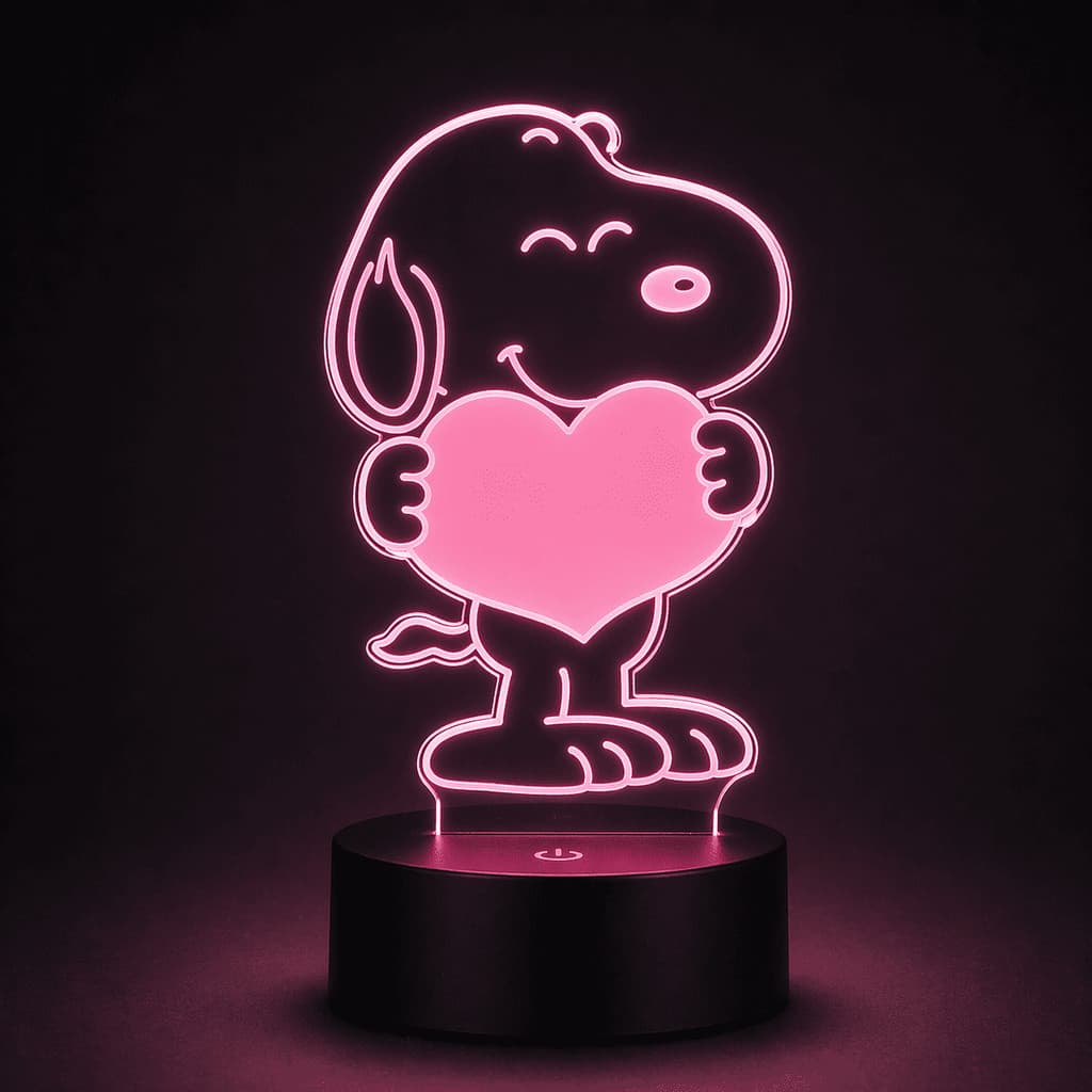 Luminária Snoopy Coração 3D Presente Fofo Namorados Quarto