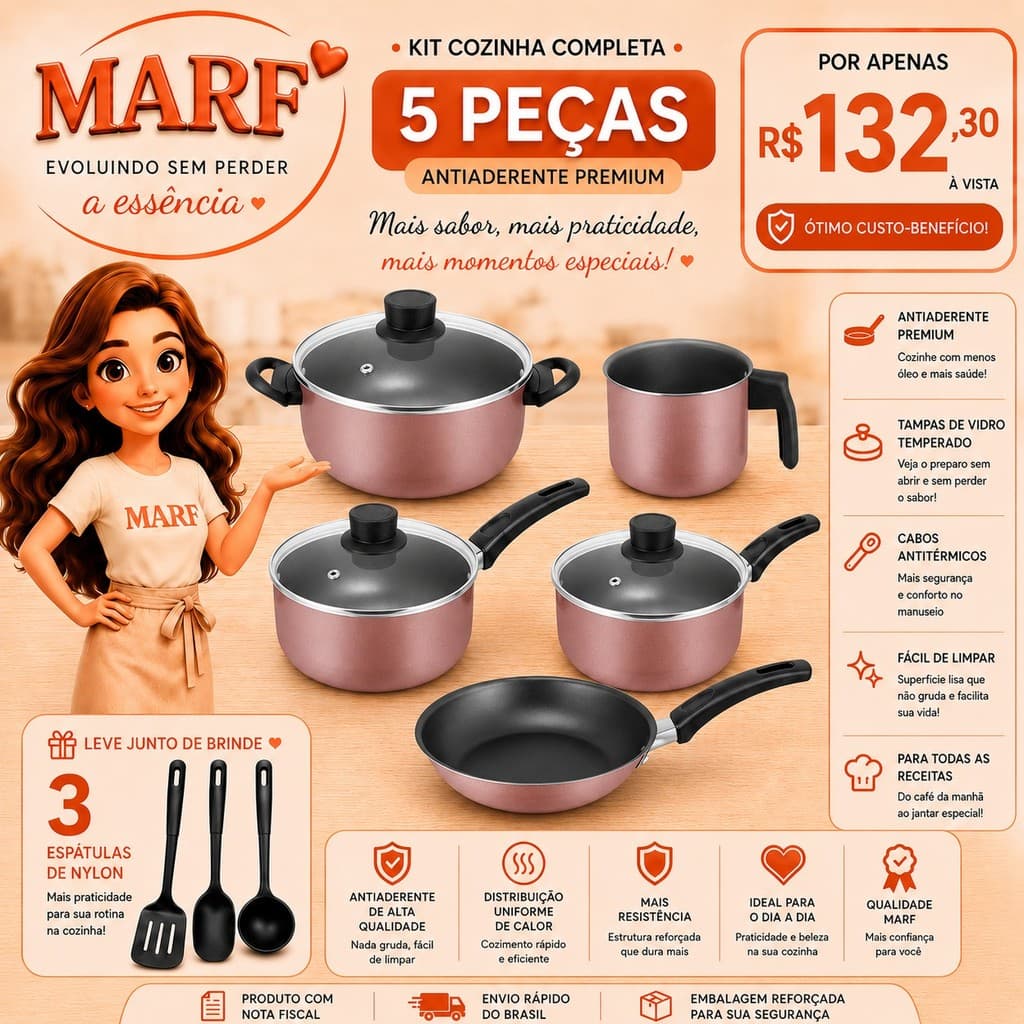 Panelas Antiaderente 8 Peças com Tampas de Vidro EM OFERTA – Cores Vibrantes e Cozimento Uniforme, Escolha a sua!