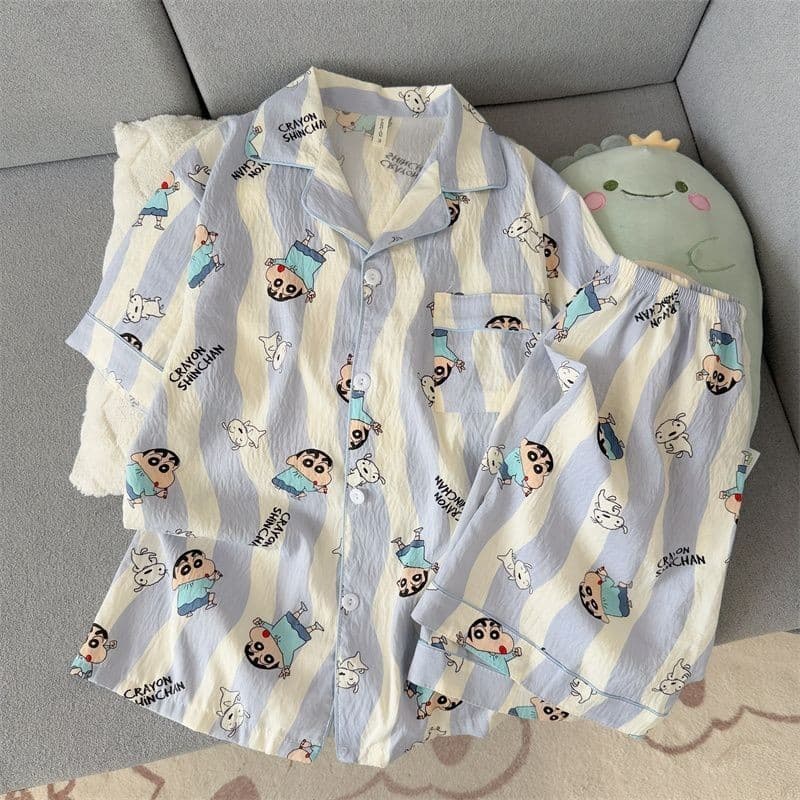 Crayon Shin-Chan Pijama Masculino Shorts de Manga Curta Desenhos Animados Fino Tamanho Grande Juventude Pode Usar Ternos
