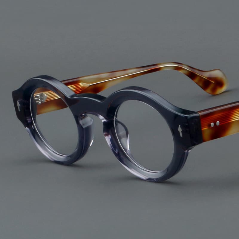 Óculos de Grau Redondos de Acetato Grosso de Luxo, Óculos Ópticos de Alta Qualidade com Rebites 5H9H