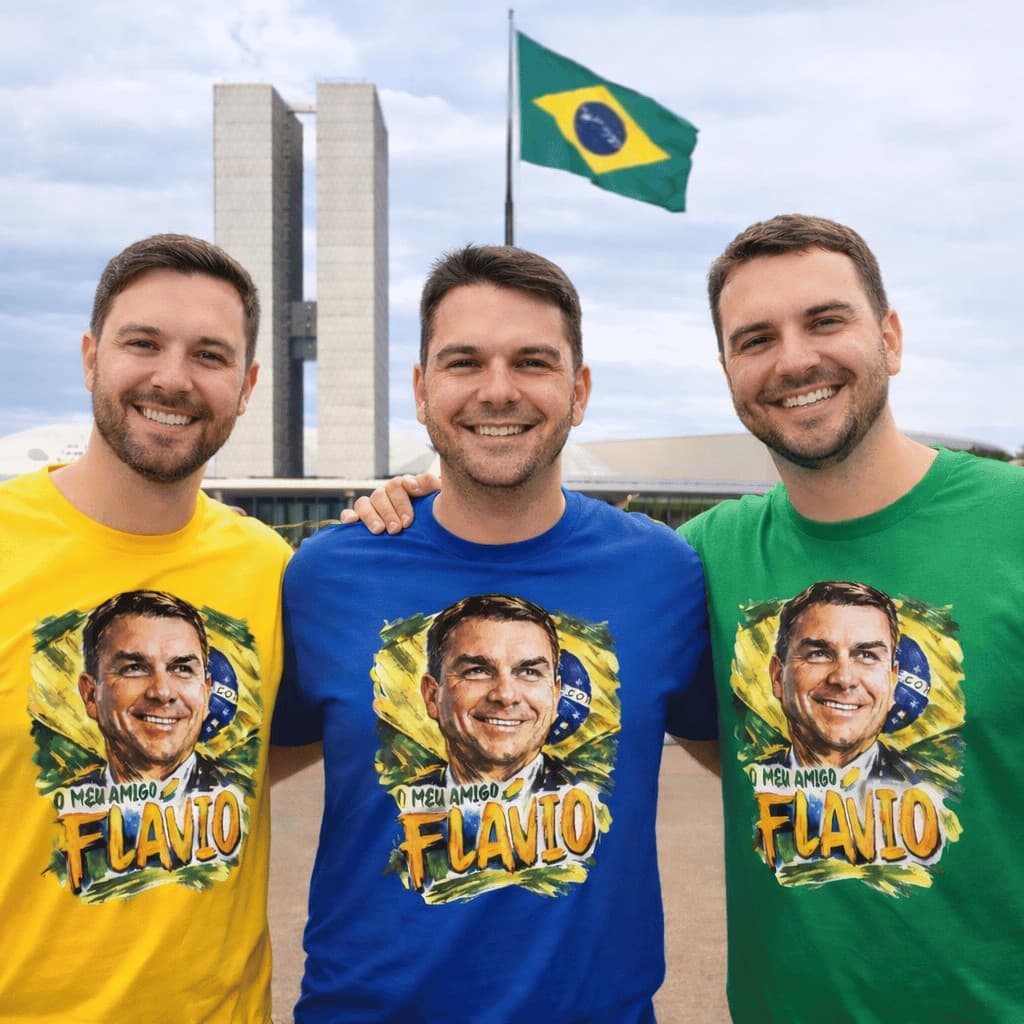 Camiseta Básica 100% Algodão Unissex Meu Amigo Flavio Bolsonaro Politica  Varias Cores entrega imediata