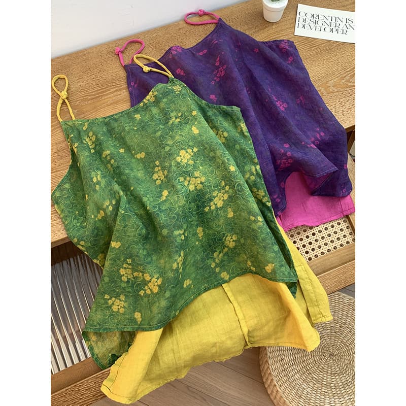Zmo Qinghe ~ Novo estilo chinês estilo chinês estampado algodão linho estilingue feminino roupa externa falsa de duas pe
