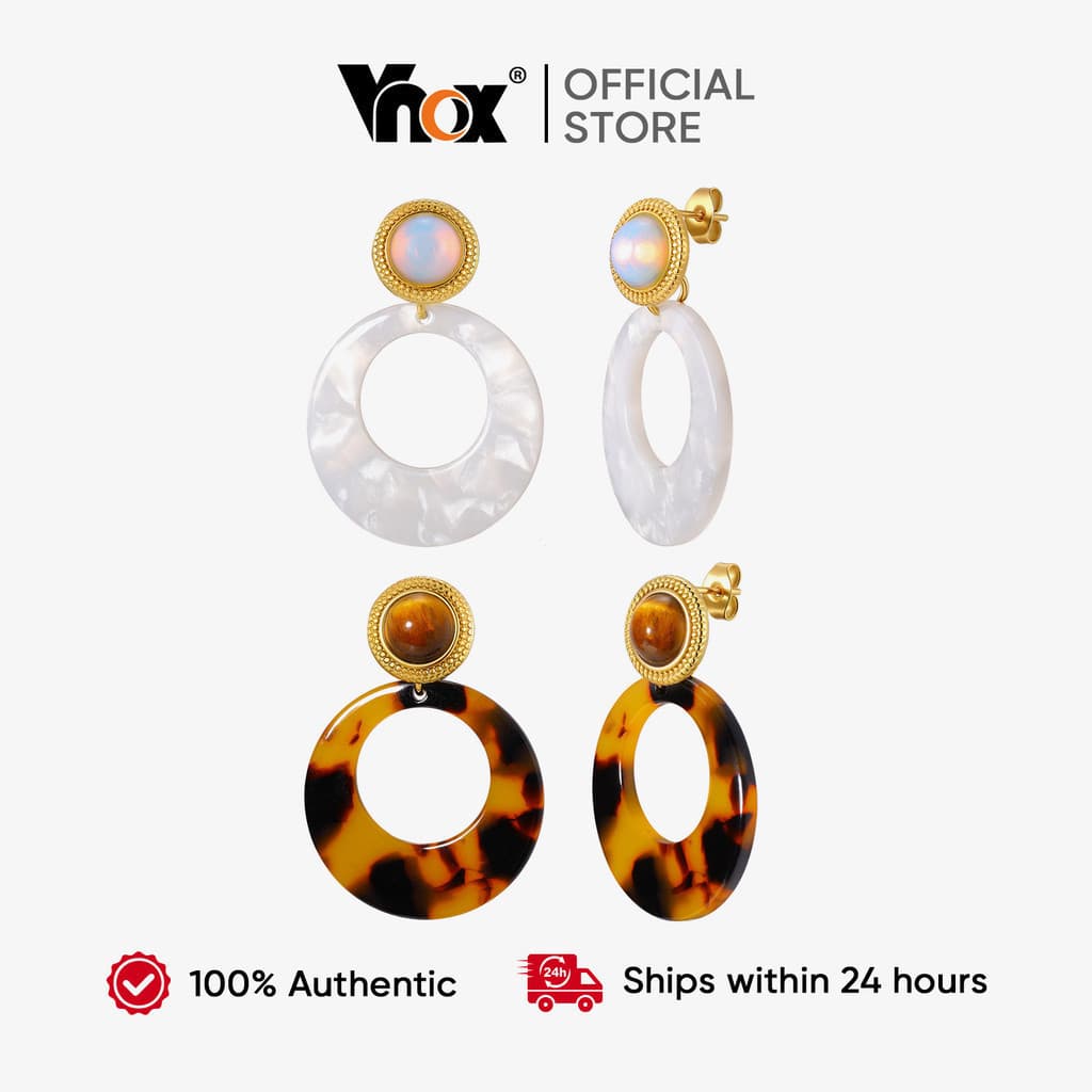Vnox Boho Elegante Retro Acrílico Geométrico Oco Brincos Para Mulheres Branco Minimalista Hipoalergênico