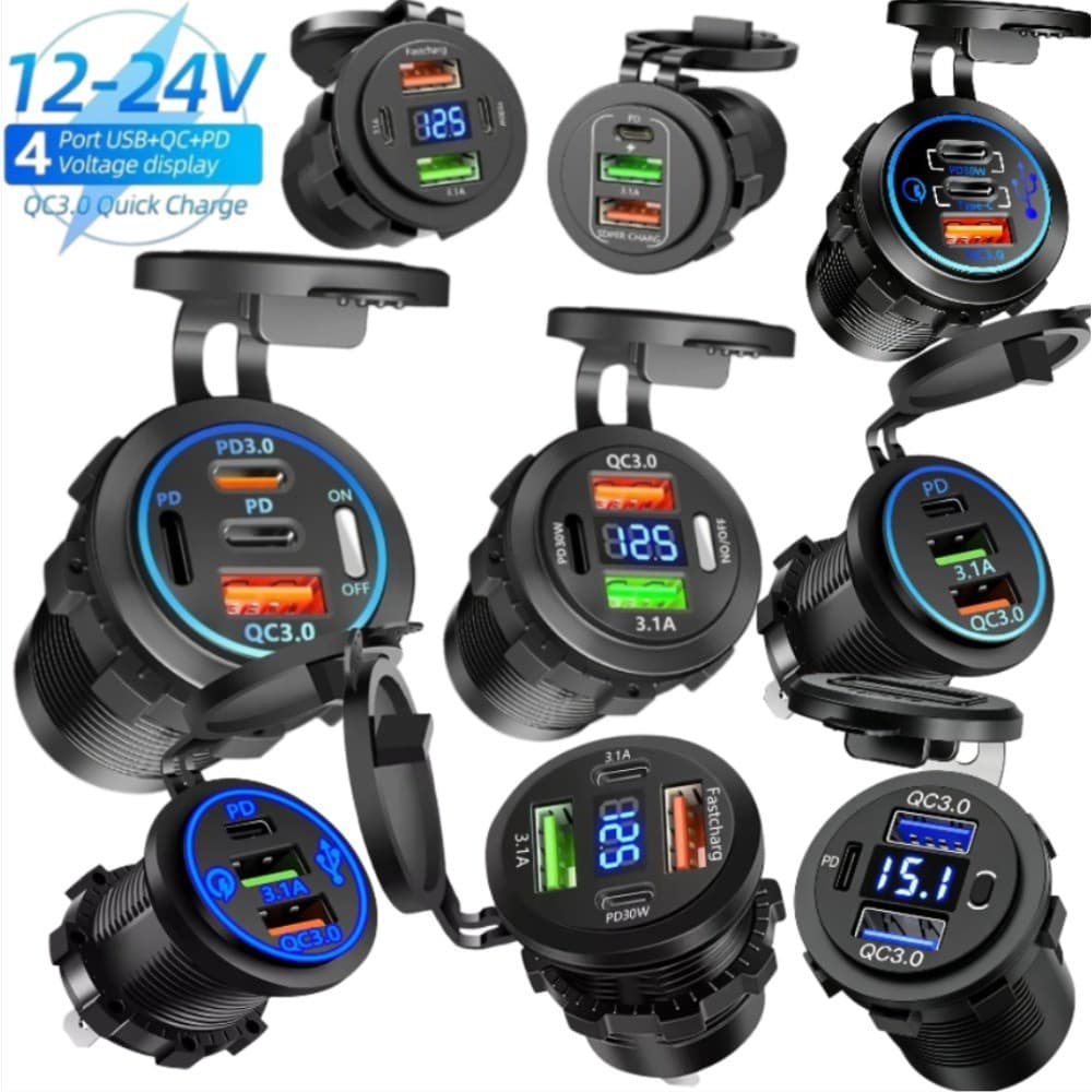 Novo Soquete De Carregador De Carro De 2/3/4 Portas 12V/24V Duplo USB Tipo-C PD 3.1A Adaptador Universal De Telefone Cel