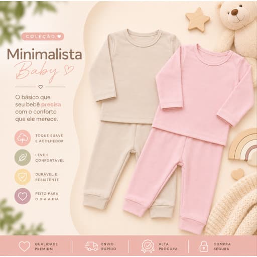 Kit 2 Conjunto Minimalista Bebê Menina Infantil Camisetinha Manga Longa Mijão Recém Nascido Quentinho