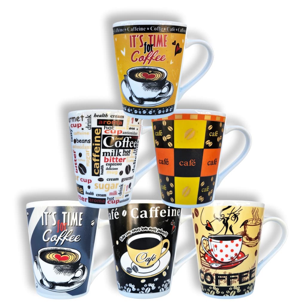 Canecas de porcelana brancas, cônicas, decoradas, 290 ml, xícara, café, chá, Col1-Café