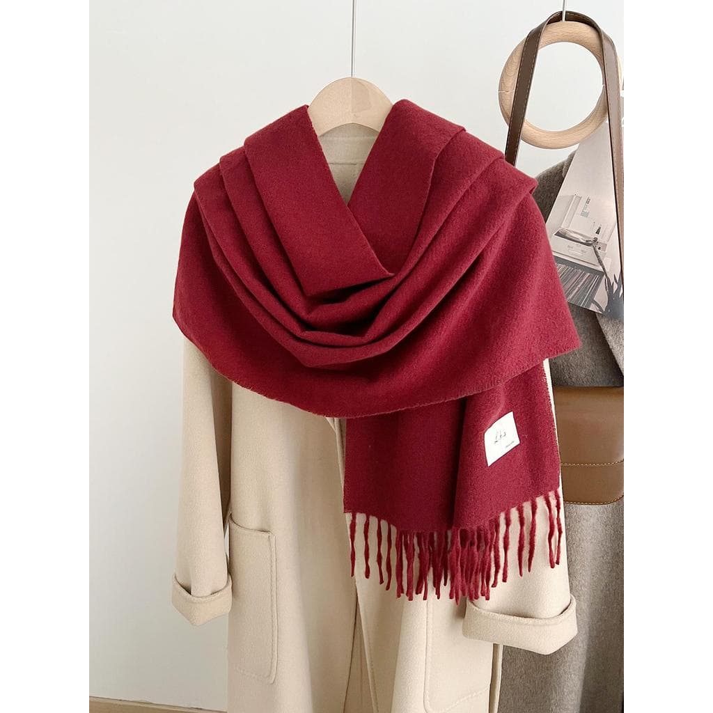 2026 japonês coreano novo estilo cor sólida cachecol vermelho feminino outono inverno passeio à prova de frio quente imi