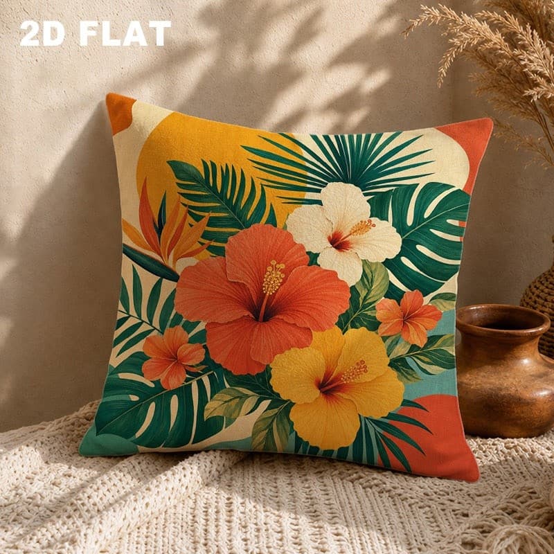 Capa De Almofada Floral Tropical , Fronha De Folha De Palmeira De Hibisco Para Decoração De Casa De Quarto De Sofá , 1 P