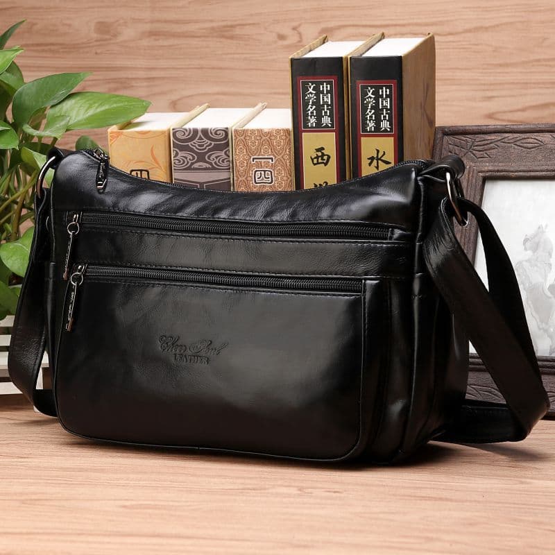 F Bolsa Feminina Primeira Camada de Couro Bolsa Mensageiro para Idosos de Meia-idade Bolsa de Ombro Mãe Senhoras B