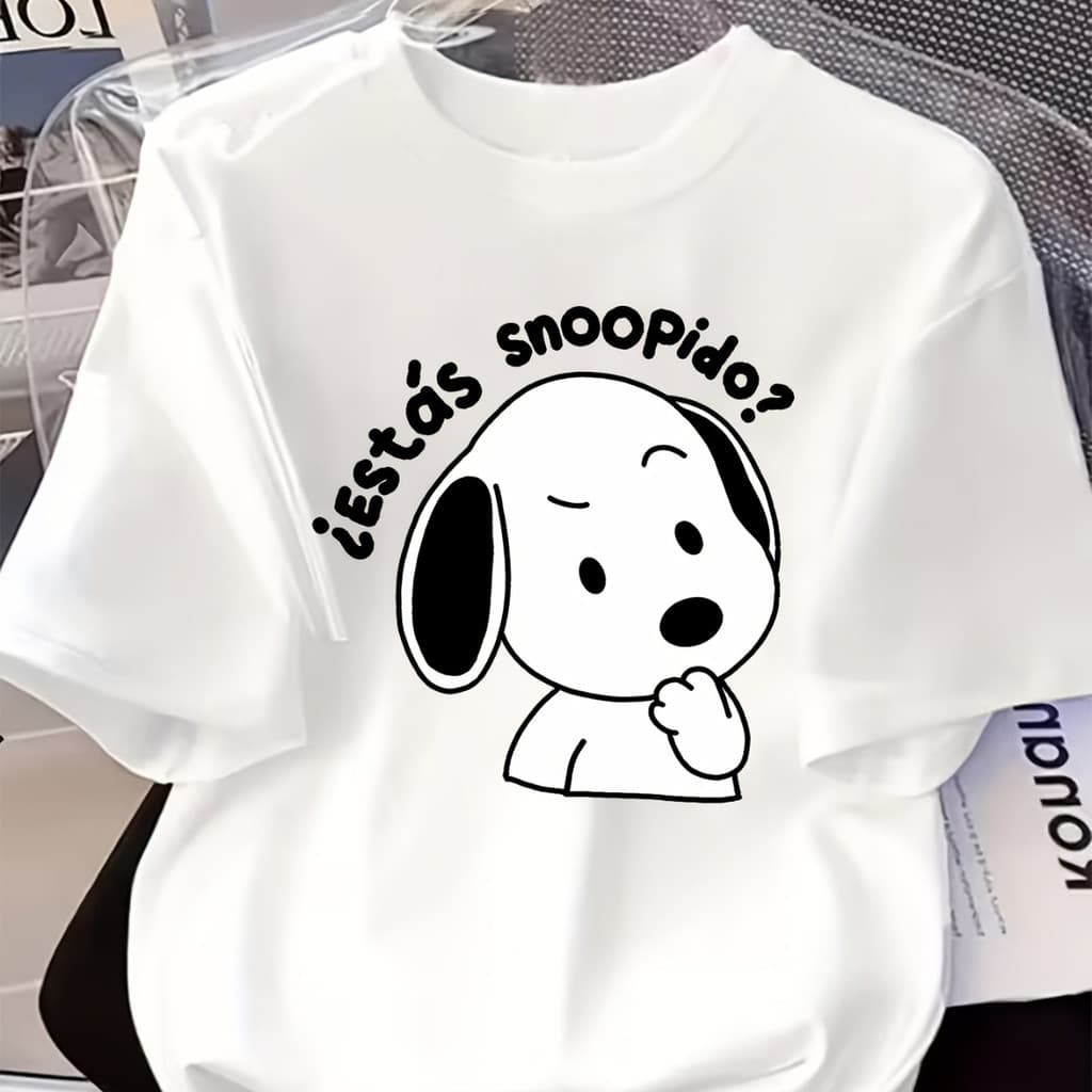 Camiseta Feminina Estampa Personagem de Desenho Animado Gola Redonda Esportiva Casual de Manga Curta, Tecido Confortável