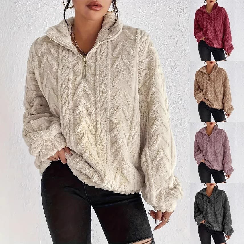 【Estilo Casual】Women's Sweatshirt Reversible Zipper Pullover Plush Top Moletom/Reversível/Pulôver