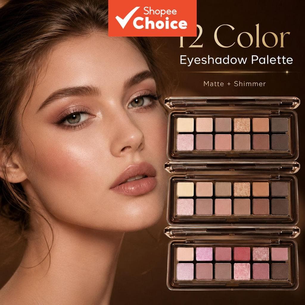Paleta de Sombras METYSUR com 12 cores, acabamento matte e cintilante, alta pigmentação, longa duração, tons terrosos