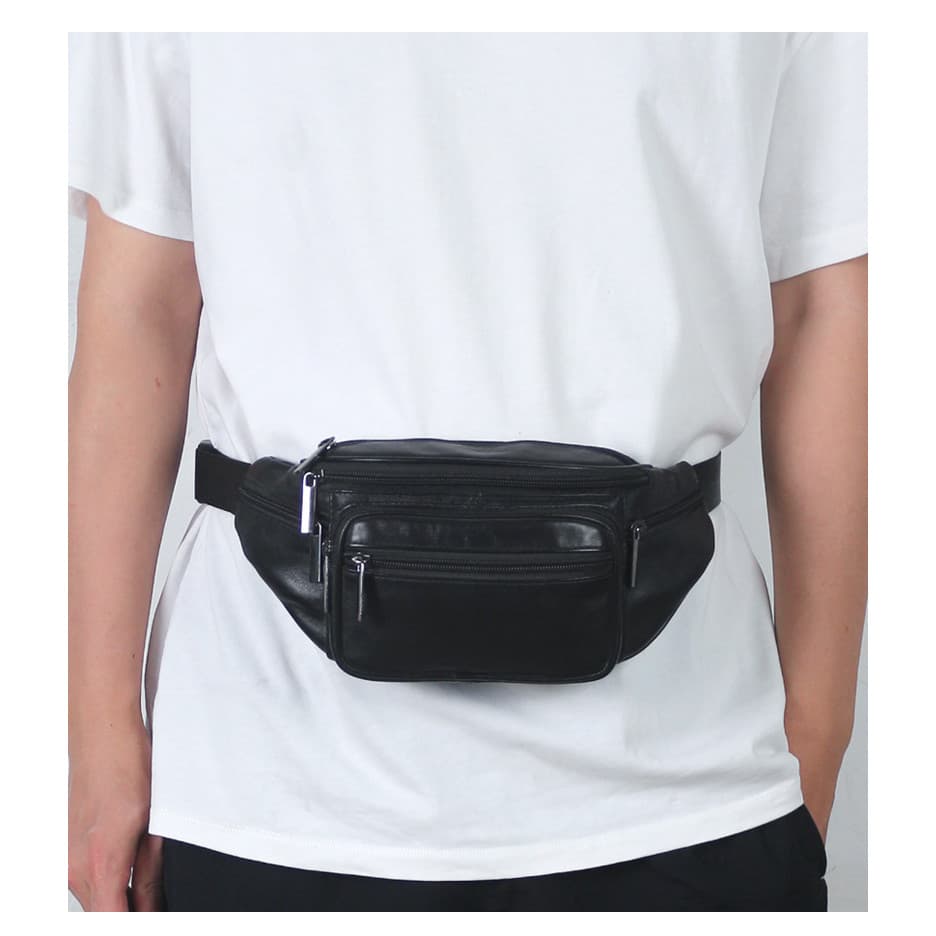 Mochila de couro genuíno saco de peito primeira camada de pele de carneiro saco de cintura grande espaço saco de negócio