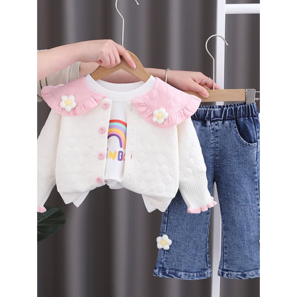 Meninas roupas de outono terno de três peças 2025 novo estilo versão coreana crianças primavera outono roupas moda menin
