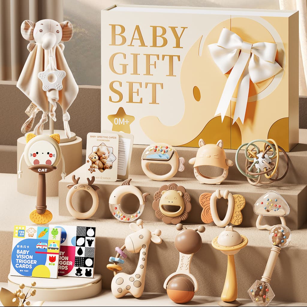 Bebê recém-nascido alemão chocalho bebê Molar vara conjunto bebê calmante presente chocalho brinquedo mês inteiro reuniã