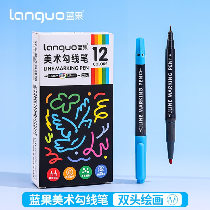 Caneta de linha de gancho de arte de duas cabeças Languo 12 cores Arte colorida dedicada Alunos do ensino fundamental Pr