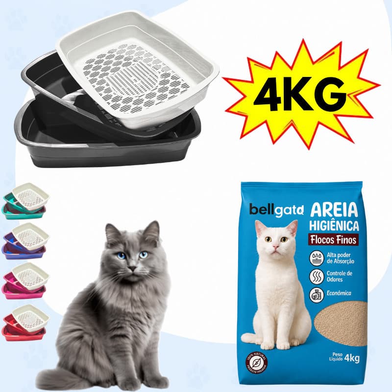 Caixa de Areia Furba Para Gatos + Areia de Gato De Argila Natural Bell Gato Flocos Finos