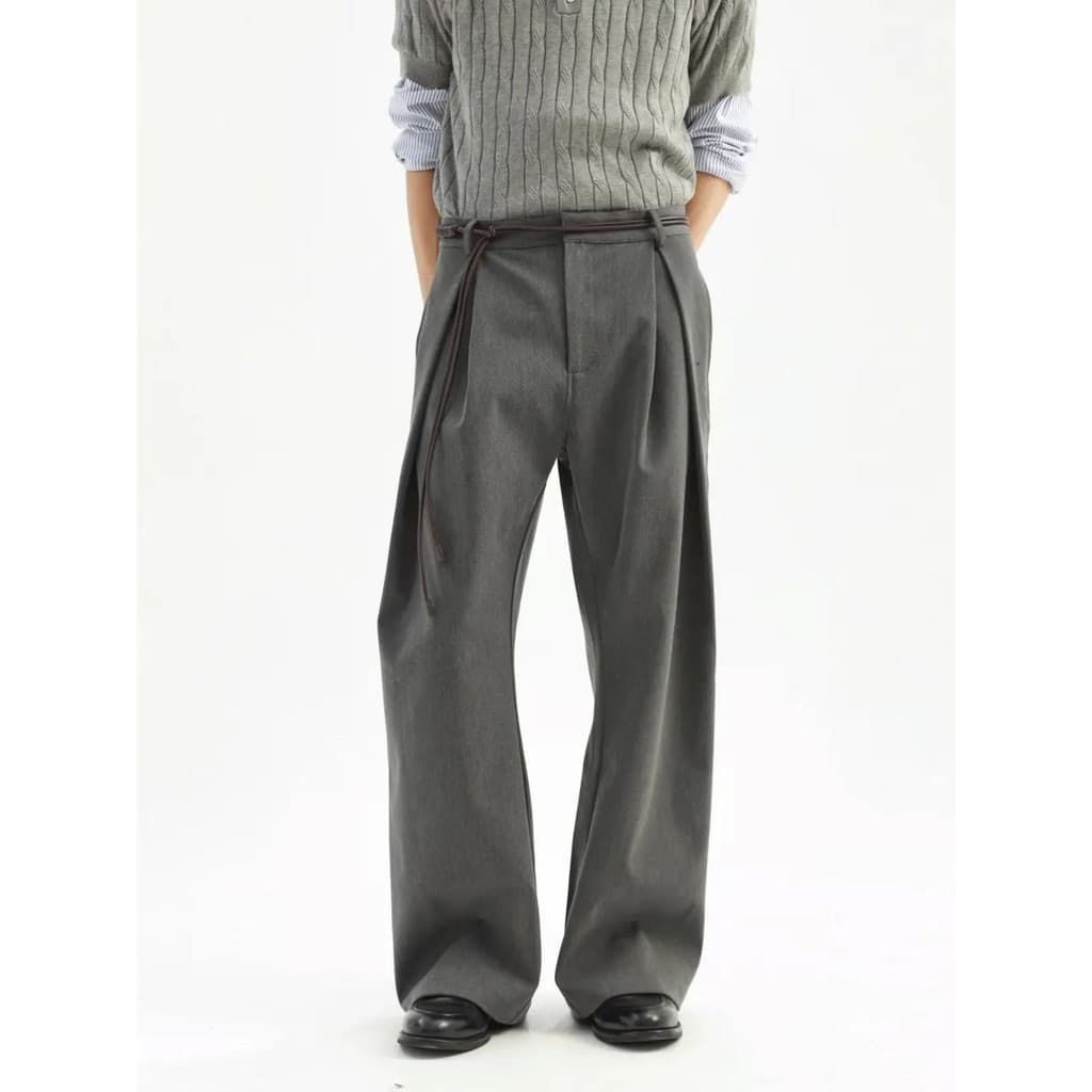 25SS Design americano sentido em forma de I plissado A linha solta calças casuais básicas cleanfit Commuter TR tecido ca