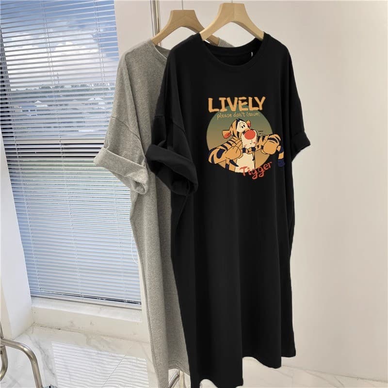 Vestido camiseta de algodão puro feminino 2025 novo estilo de comprimento médio versão coreana solto tamanho grande vest