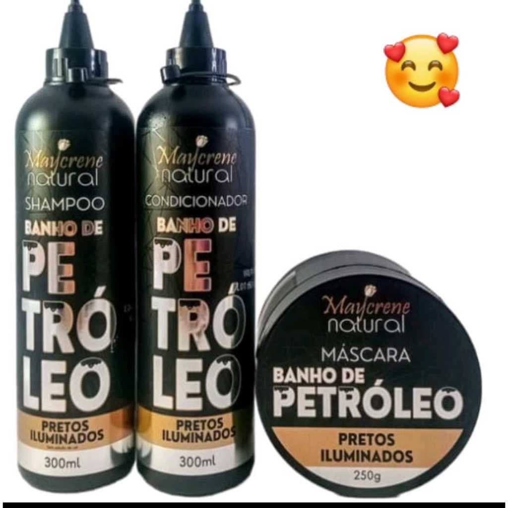 kit Capilar Banho de petróleo Preto iluminado Maycrene - Shampoo + Condicionador + Máscara capilar