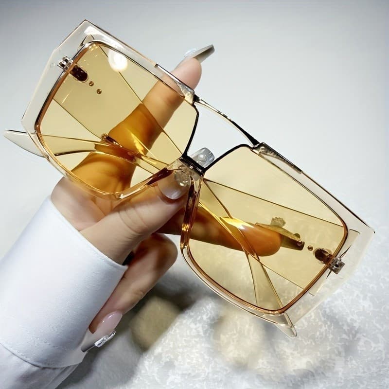 Óculos de Sol Quadrados Grandes de Moda para Mulheres e Homens, Estilo Vintage com Ponte Dupla, para Festa, Praia e Viag