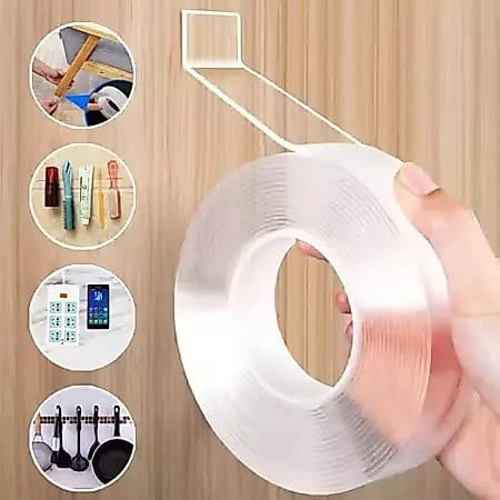 Fita Adesiva Dupla Face Multiuso EXTRA FORTE Transparente NanoGel Silicone Mágica de 3M Cola Parede Porta Reutilizável