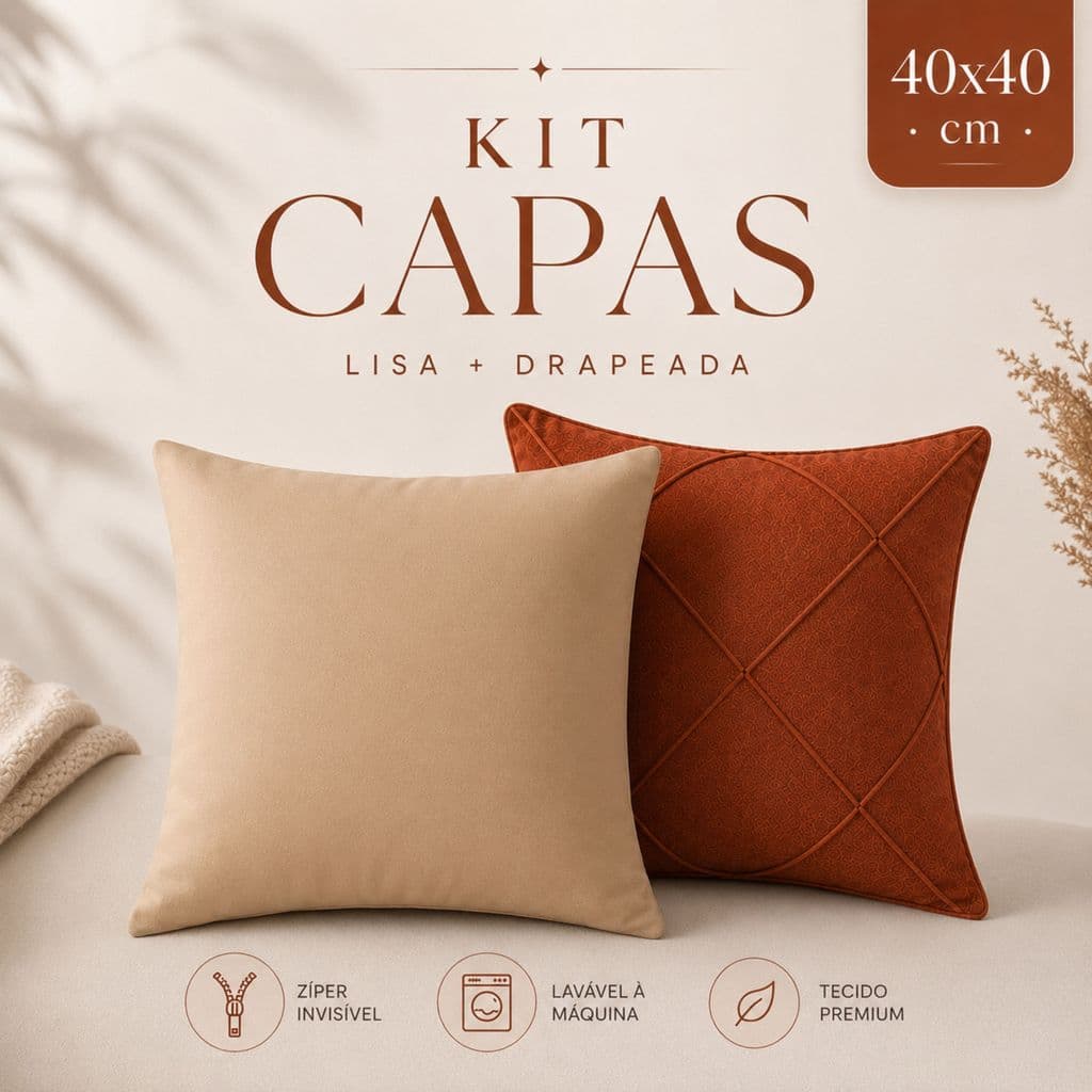 Kit Capa Lisa + Capa Drapeada Tecido 100% Suede Macio Zíper Invisível Luxuosa Envio Imediato