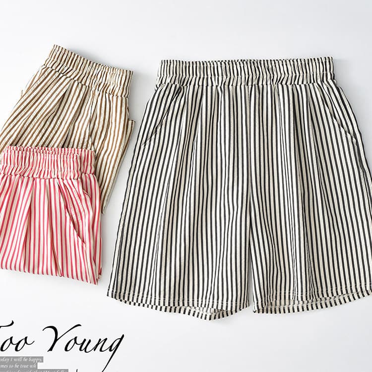 2025 verão All-Match Shorts de algodão calças casuais calças listradas casa solta calças grandes pode usar calças largas
