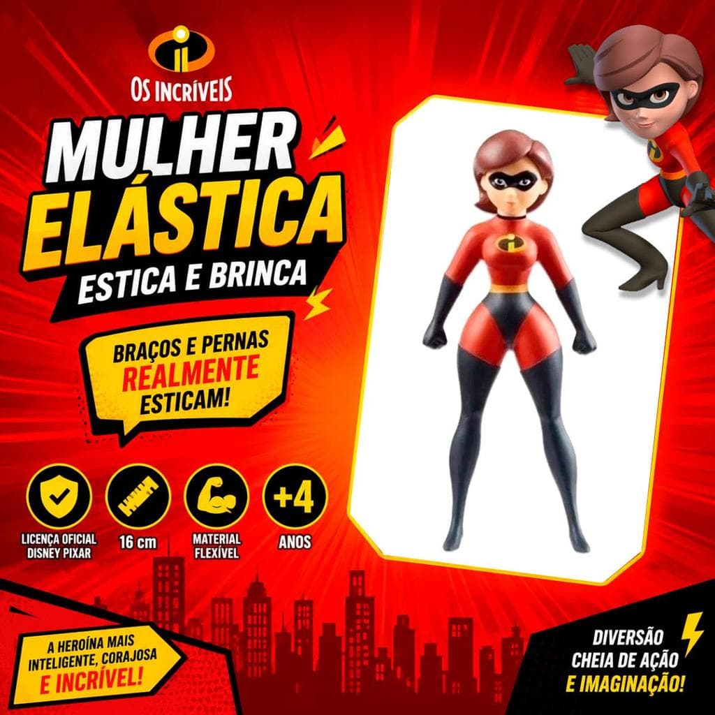 Mulher Elástica Estica E Brinca Os Incríveis Disney Pixar Com 16Cm Toyng
