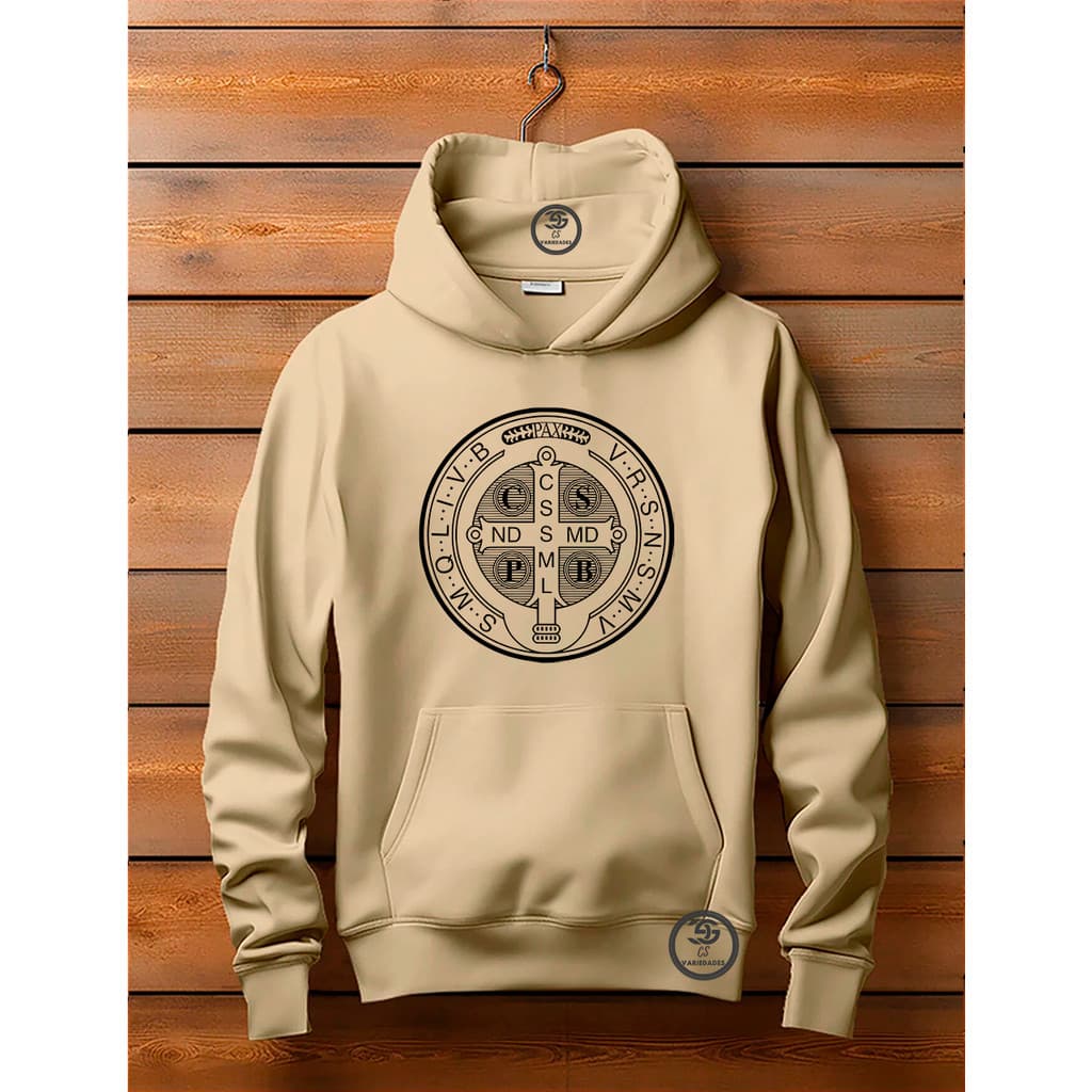 Moletom unissex Canguru Linha Premium Medalha de São Bento Blusa Unisex Com bolso e capuz - PROMOÇÃO