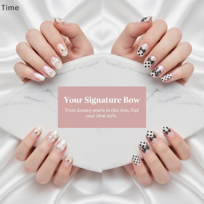 Time Chic 5D Nail Art Stiers Bow Pearl Heart Para Manicure Francesa Com Design De Bolinhas Hee