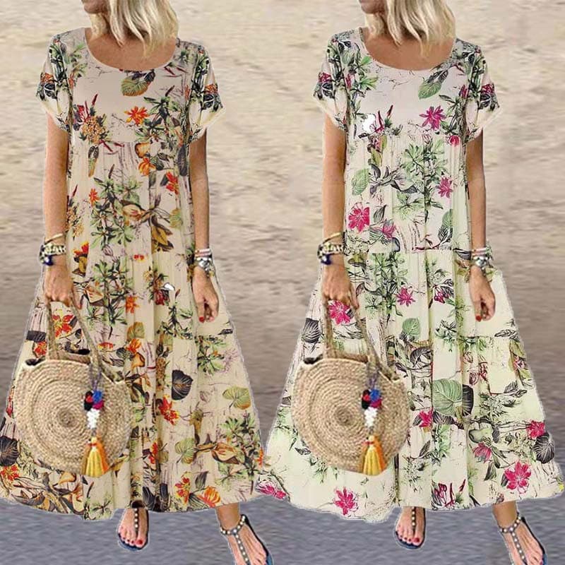 Verão novo estilo estação independente feminino manga curta em torno do pescoço vestido feminino pronto estoque