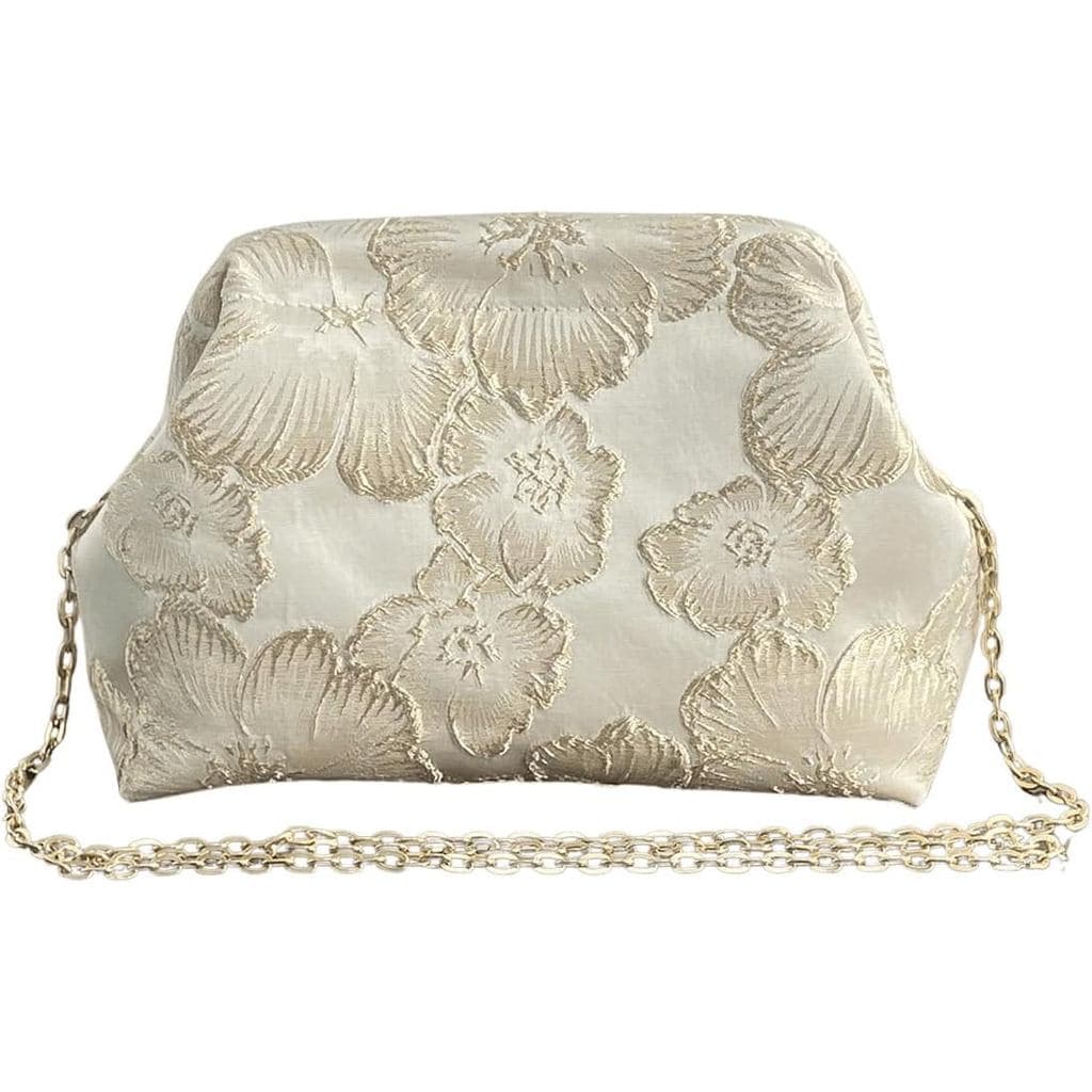 Bolsa de Ombro Feminina OYOANGLE com Bordado Floral e Fecho Kiss Lock, Bolsa de Mão para Noite