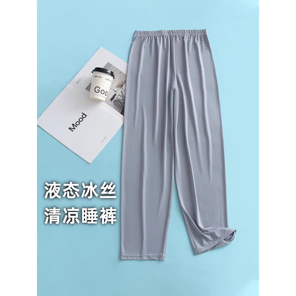 Verão masculino tornozelo comprimento calças de pijama de seda gelo mais gordura plus Size casa calças soltas finas simp