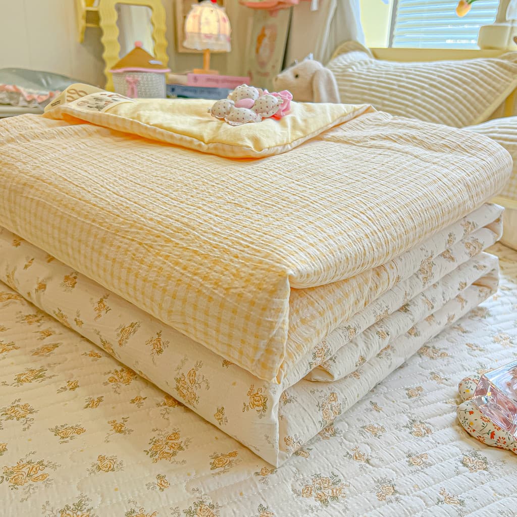 Verão fio duplo verão fresco colcha capa de cama conjunto de quatro peças pequeno Floral lavável à máquina único algodão