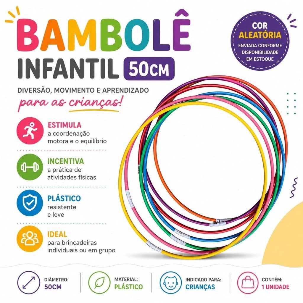 Bambolê Infantil 50 cm Colorido Cor Aleatória Brinquedo Recreação