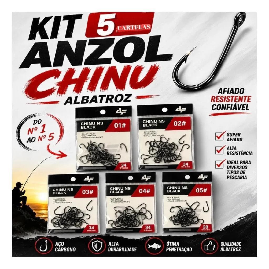 Kit Anzol Chinu Ns Black Albatroz Cartela 1 Ao 5 Relopesca
