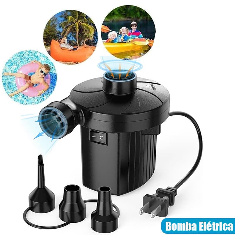 Bomba Inflador Elétrica 2 Em 1 Portátil Bivolt 3 Bicos Infla Esvazia Colchão Piscina Boia
