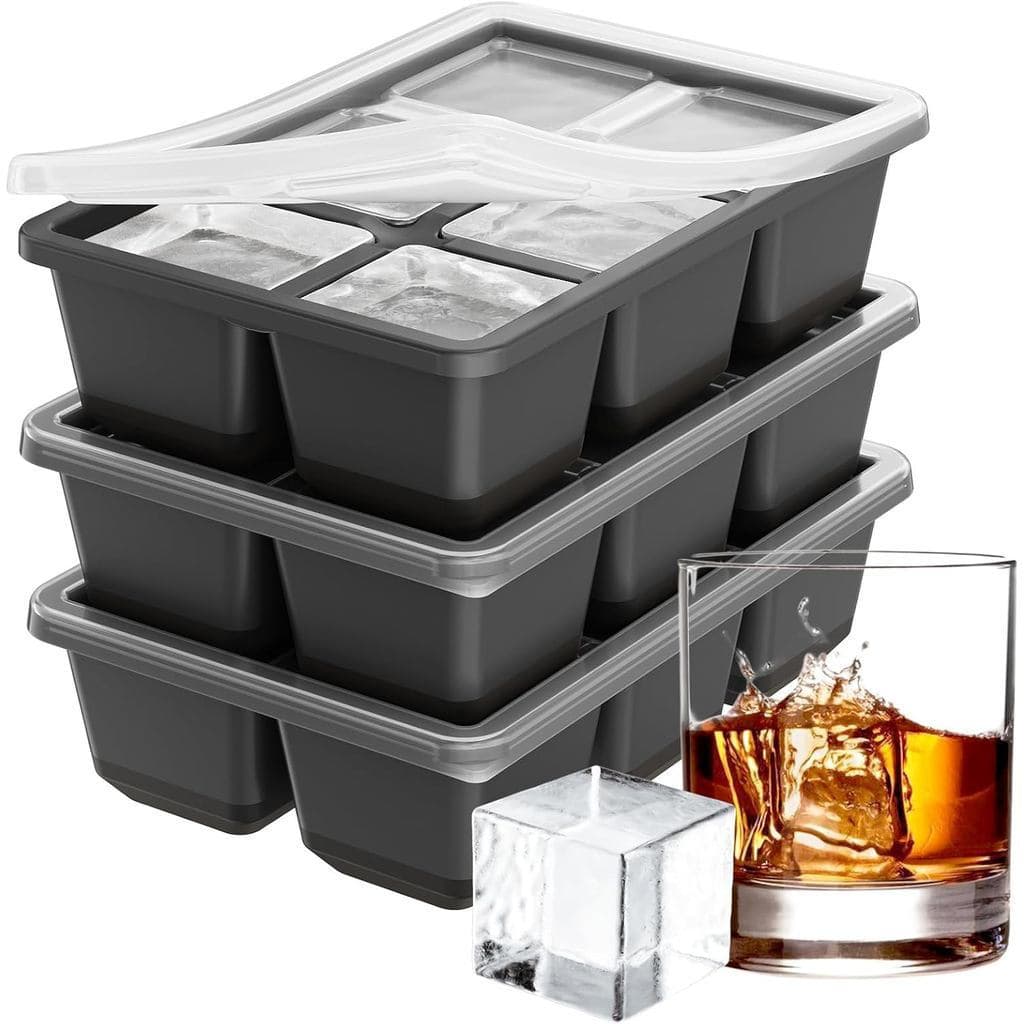 Formas grandes para cubos de gelo Optish, conjunto de 3 peças de formas quadradas para cubos de gelo de whisky, bandejas