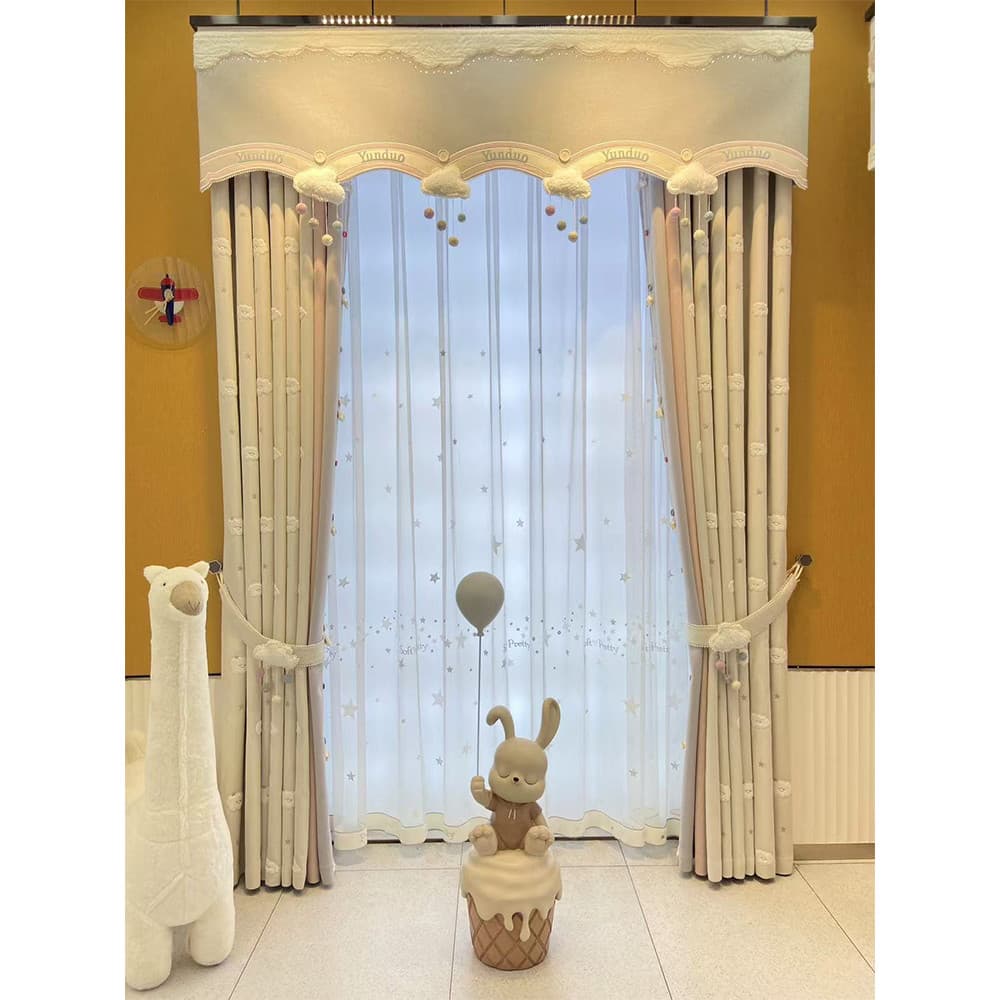 Cortina bege para quarto infantil, nuvem, janela saliente, quarto de menino, Blackout 2026, novo estilo, estilo creme, b