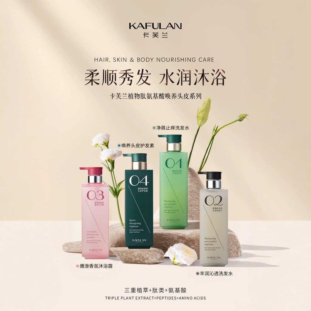 Cafflan planta peptídeo macio Frizz Shampoo Gel de banho anti-caspa controle de óleo anti-coceira condicionador longo-La