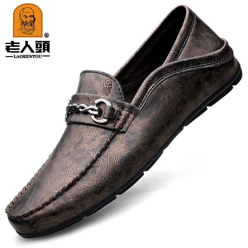 Cabeça de idosos verão sapatos casuais masculinos couro genuíno ervilhas sapatos masculinos respirável leve tamanho gran