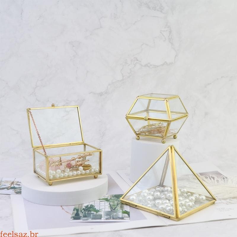 feelsaz Caixa Anel Casamento Geométrica Transparente Joias Organizador Suporte Mesa