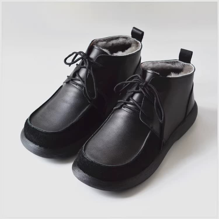 Casual inverno forro de lã Martin botas de neve botas curtas femininas couro genuíno lã pura sapatos grandes de algodão
