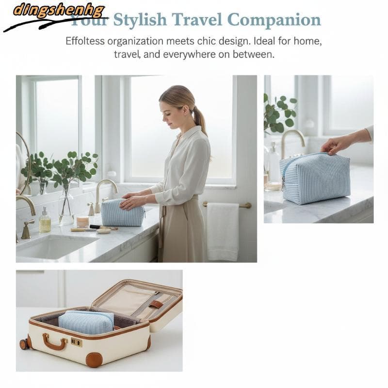 Moda Feminina StripFashion Feminino Sed Sacos De Cosméticos Listrado Armazenamento Compõem Para Mulher Senhora Com Zíper