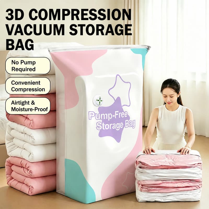 【Design 3D Prático】Túi hút chân không 3D não precisa de bomba| Sacos a Vácuo/Organizador/Armazenamento