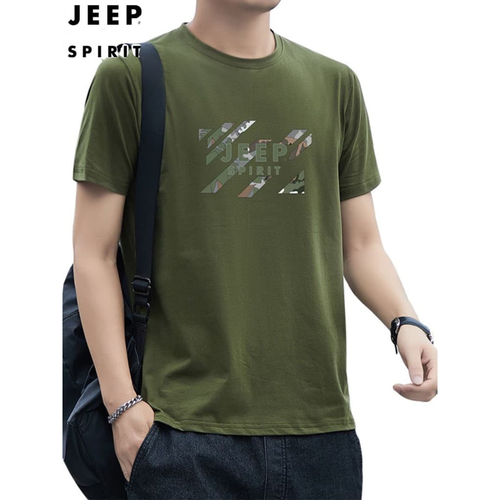 JEEP SPIRIT Camiseta masculina de manga curta solta tamanho grande militar gola redonda verão pulôver camiseta fina