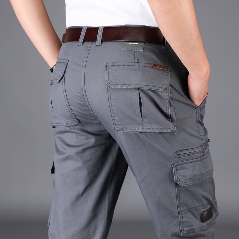 JEEP SPIRIT Calças casuais masculinas de verão de algodão lavado estilo americano macacão reto com vários bolsos masculi